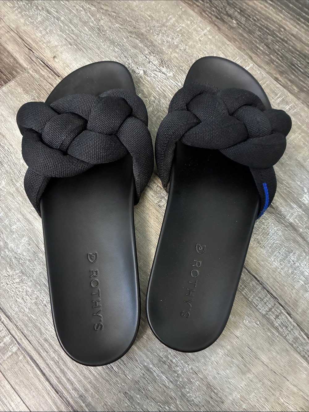 Rothy’s Black Braided Knot Slide Sandals Size 9 Sustainable Comfort bubble shoes